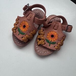 Sunflower Embroidered Brown Kids Sandals Huaraches MX0